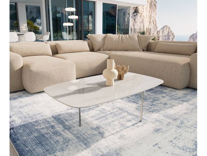 DELIFE Couchtisch Edge Boot 120x70 cm Keramik Onyx Champagne Trive Edelstahl gebürstet, Couchtische