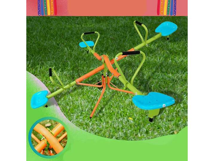 Balançoire extérieure 4 places, 360 ° Balançoire rotative avec sièges en plastique, équipement de jeu de jardin pour enfants de 3 ans et plus