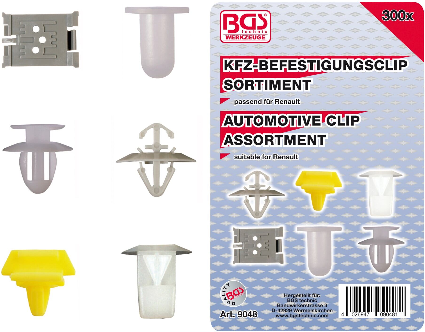BGS Kfz-Befestigungsclip-Sortiment für Renault 9048, 300-tlg. ; BGS technic)