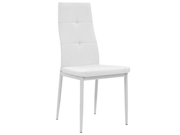 NLQMSU Essstühle, 6 Stück, weiß, Kunstleder Struktur aus Holz, Füße aus Stahl, gepolsterter Sitz, ergonomische Rückenlehne, Paar Kristalle, einfache Montage