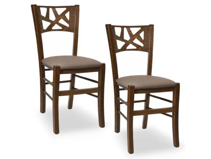 OKAFFAREFATTO MADDALONI Esszimmerstühle 2er Set Sissy Holz Nussbaum dunkel gepolsterter Sitz Taupe