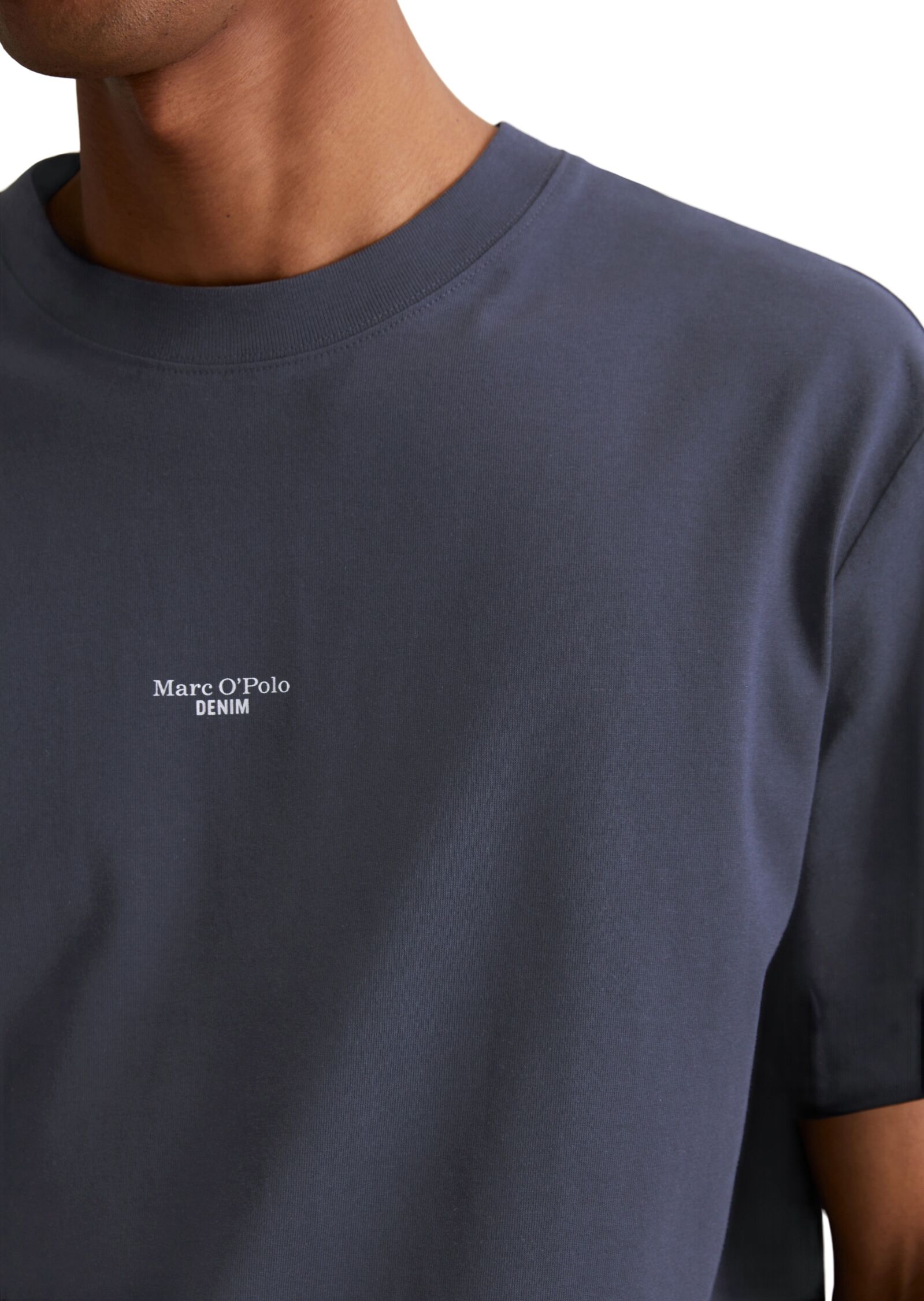 Marc O' Polo T-Shirt MARC O'POLO DENIM, Herren, Gr. XXL, blau (dunkelblau), Jersey, Obermaterial: 100% Baumwolle, Shirts T-Shirt, mit Labeling vorne mittig dunkelblau XXL