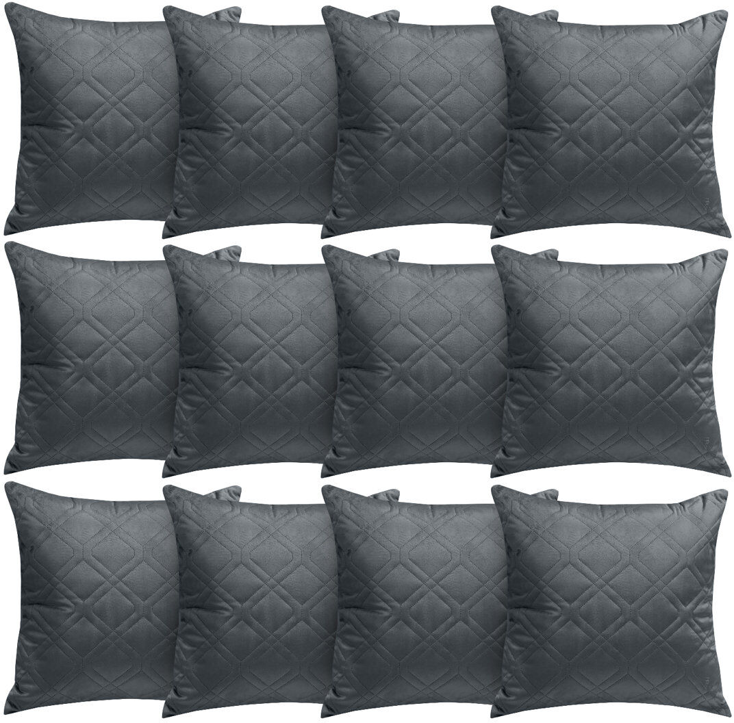 Aspire Homeware Diamond-Pattern Square Velvet Cushion Cover Charcoal Pack of 12