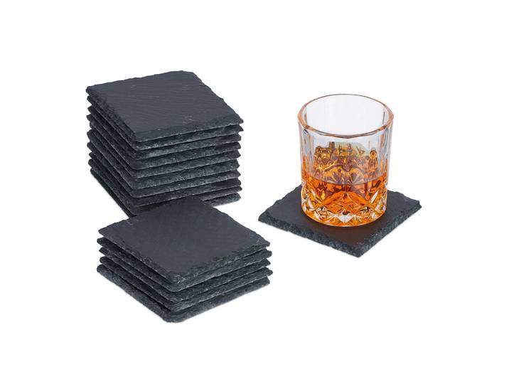 Schiefer Untersetzer 10x10cm 16er-Set Anthrazit