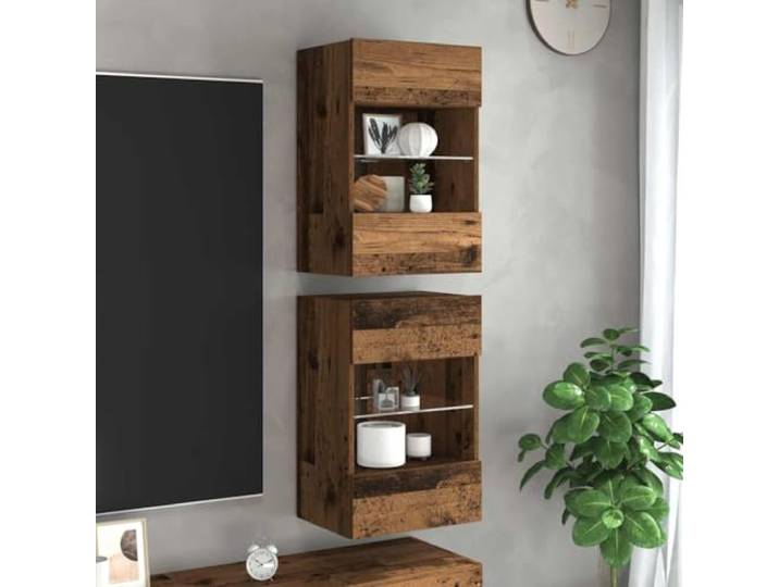 HEFZGDB Wandschränke mit LED-Leuchten für TV 2 STK. Altholz-Optik RGB Beleuchtung Stauraum Holzwerkstoff TV-Konsole Wandmontage Modernes Design