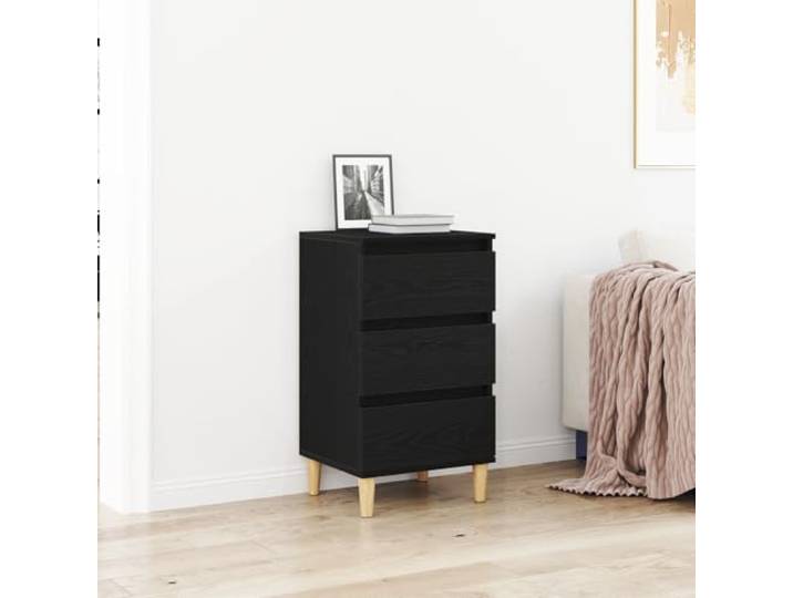 HEFZGDB Nachttisch Schwarz Eiche 40x35x70 cm Holzwerkstoff mit 3 Schubladen minimalistisches Design Stauraum