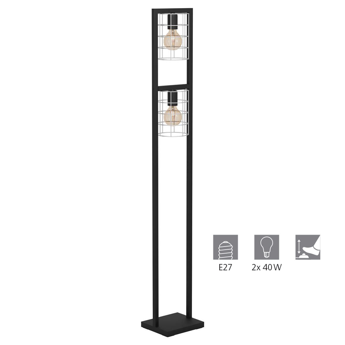 Eglo Jubily Vloerlamp, Zwart, Staal, E27, IP20
