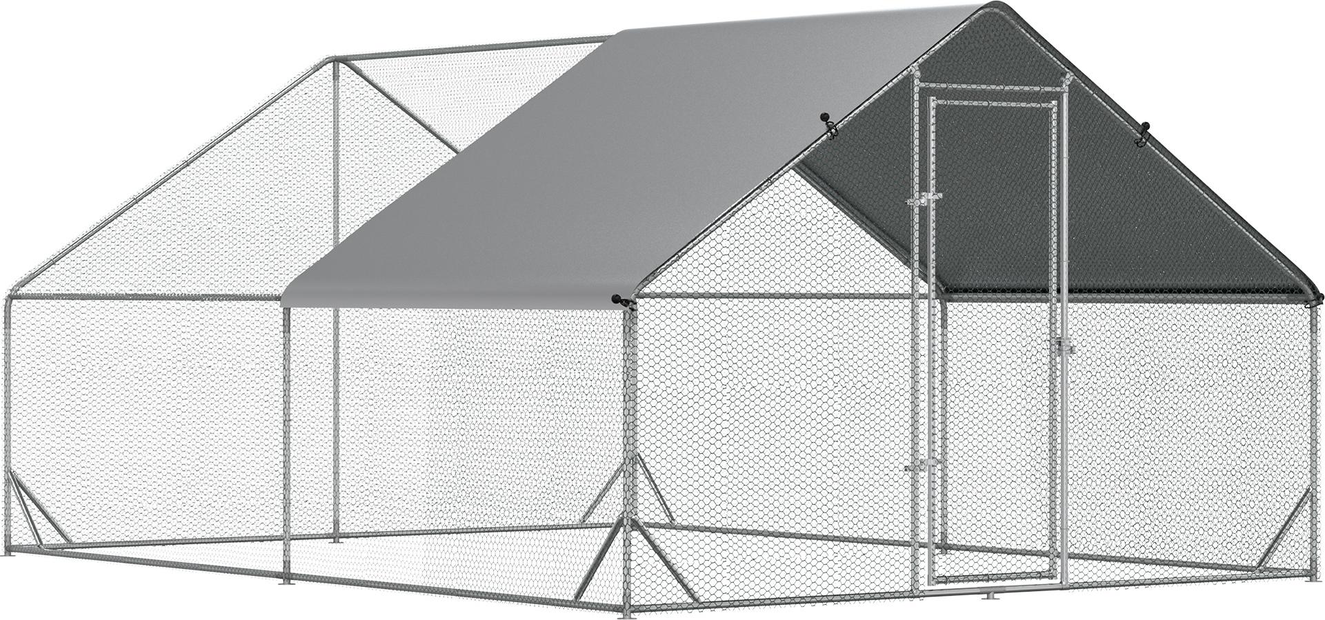 Fortuna Lai Hühnerstall XXL mit Freilaufgehege Geflügelstall mit Schatten Dach Schloss für 8-12 Hühner Ente Kaninchen Stahl 3 x 4 x 2 m