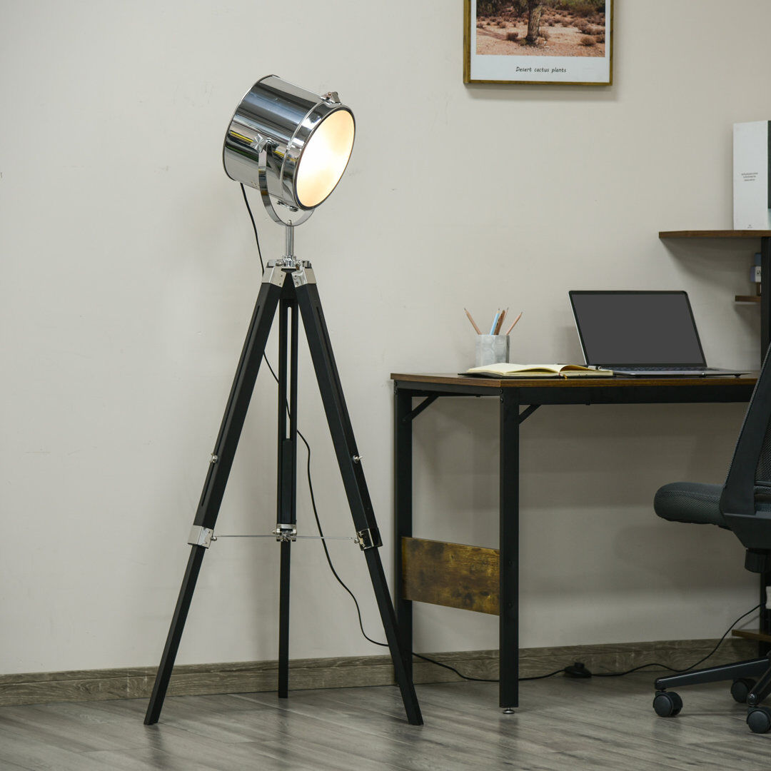 Longshore Tides Argent Industrial Style Adjustable Tripod Floor Lamp, Searchlight Reading Lamp 110cm H X 63cm W X 63cm D