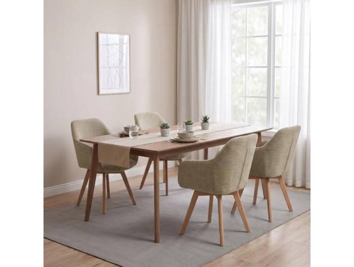 LEWE Esszimmerstühle 4er Set drehbar 360°mit Armlehne, Cord, Khaki Holzbeine, Sessel, Ergonomisches Design, Rutschfeste Fußpolster, für Esszimmer, Küche, Wohnzimmer und Arbeitszimmer