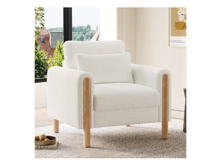 Fine Life Pro Sofa Armlehnenstuhl mit dickem Kissen, 1 Sessel, Wohnzimmer/Büro, Weiß