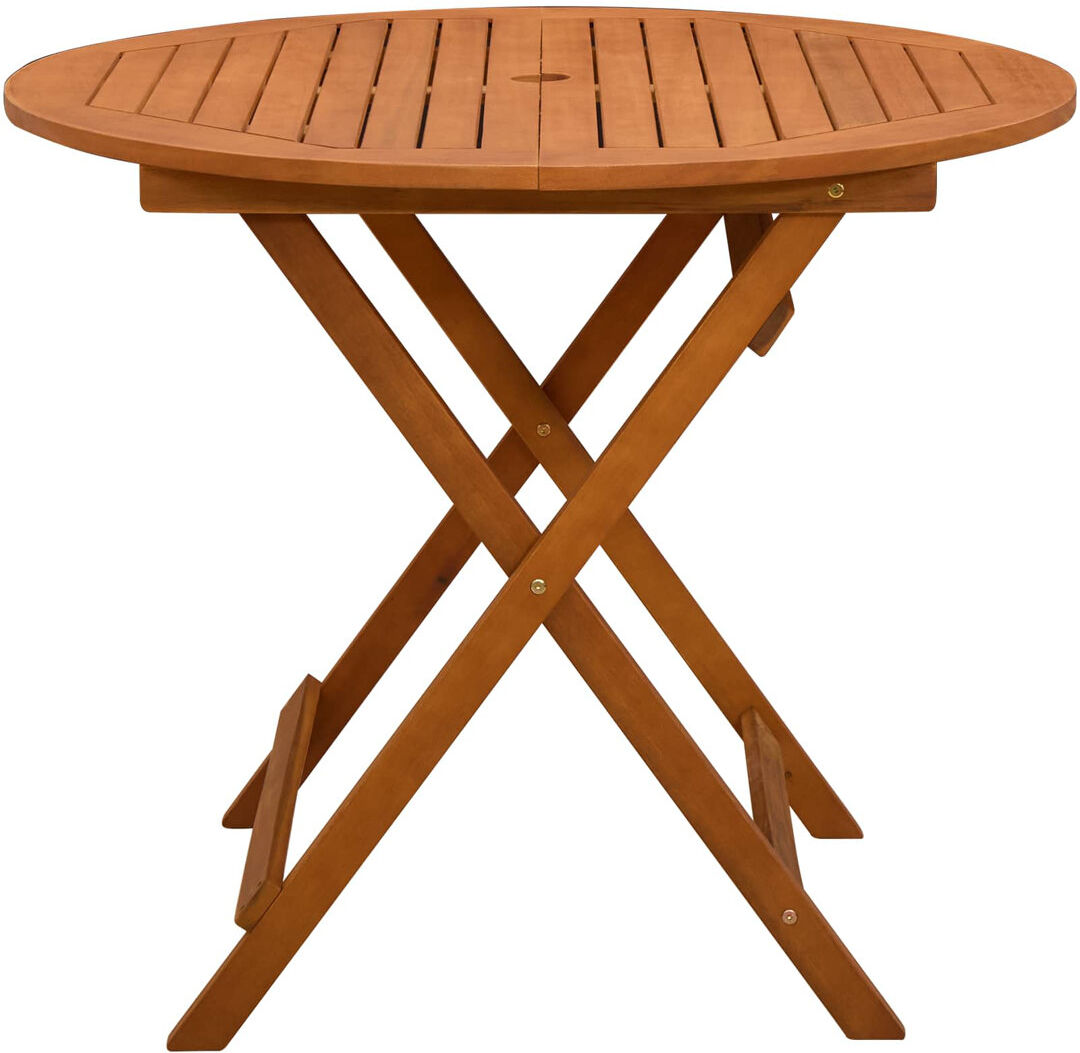 Dakota Fields Round Eucalyptus Solid Wood Outdoor with Umbrella Hole Camping Table - 90 cm W 90 cm D Brown