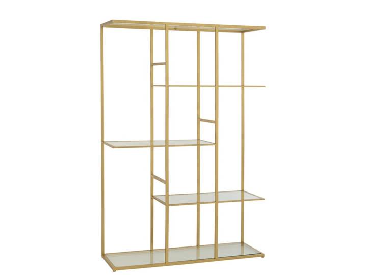 Etagère bibliothèque asymétrique en verre et métal doré
