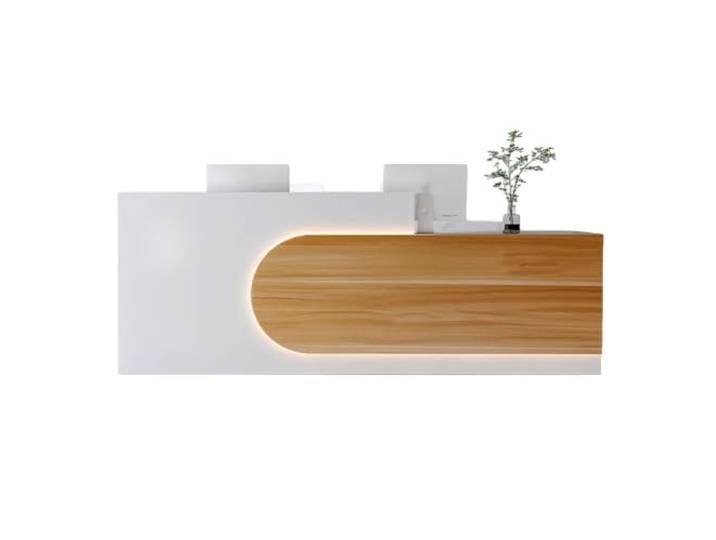 JQslycdmv Empfangstheke mit LED, for Büro, Wohnzimmer, Cafeteria Schubladen mit Schloss, Schränke mit Türen, Tastaturunterstützung, breiter Tisch, Highboard(White – left,140cm)