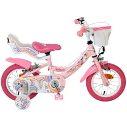 Volare Kinderfahrrad Unicorn für Mädchen 12 Zoll Kinderrad in Rosa, Zwei Handbremsen