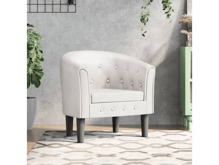 HEFZGDB Moderner Clubsessel Weiß Kunstleder mit Knopfheftung für Wohnzimmer Büro Elegantes Design und strapazierfähiges Material Schmutzabweisend und leicht zu reinigen Robustes