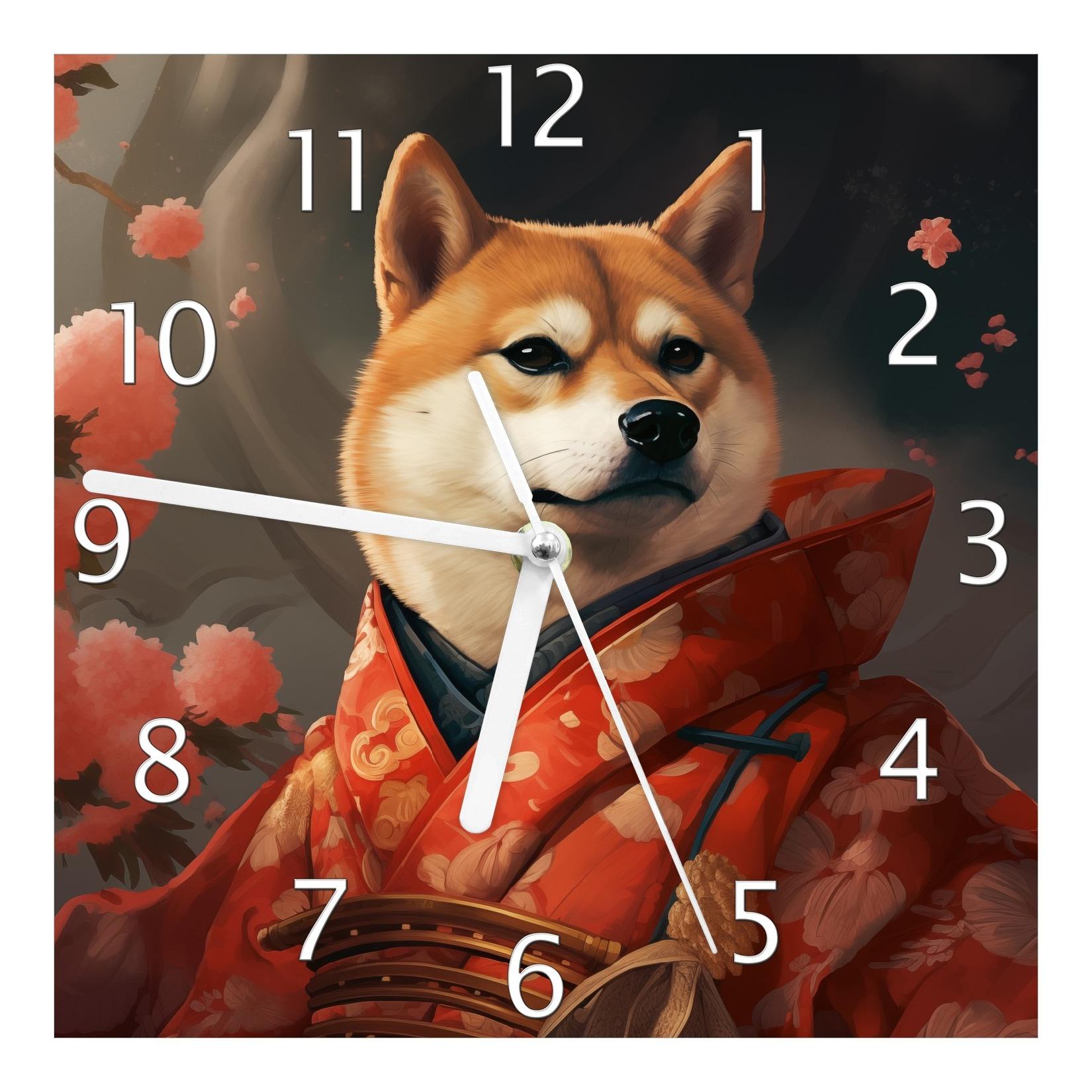 Wallario Uhr 30 x 60 cm, weiße Zeiger Samurai Shiba
