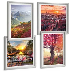BILDER SET 4er Set - 50x50 cm & 40x60 cm Silberner Rahmen - Berglandschaften mit dem Fahrrad