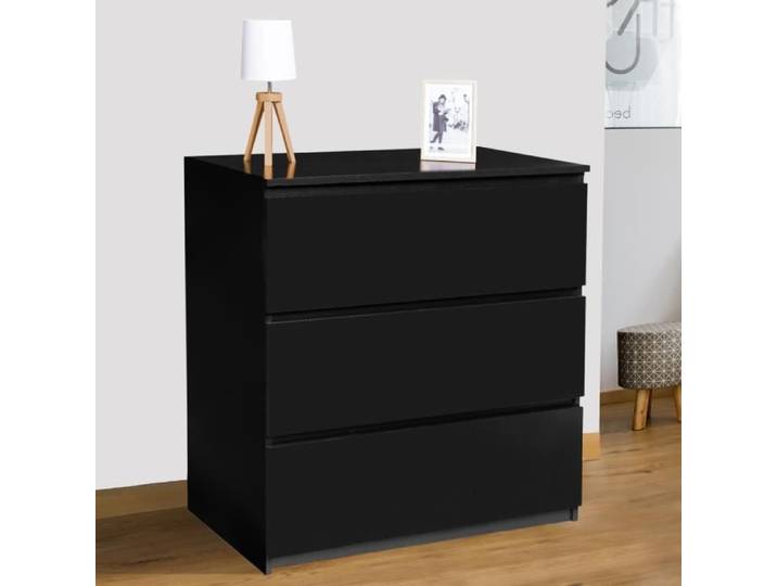 IDMARKET Commode 3 tiroirs TOMI 78 cm bois noir