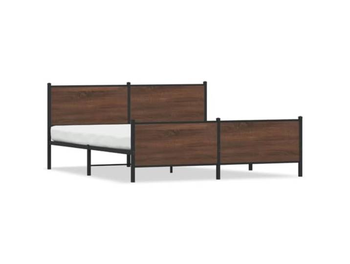 PUGYNBK Bettgestell aus Metall, Eiche, 200 x 200 cm Robuster Stahl, mit Kopfteil, Aufbewahrung unten, atmungsaktive Unterstützung