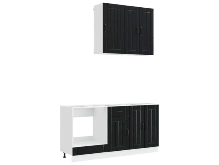 Favemtsl Küchenzeile Lucca 5-Teilig Schwarz Küchenschrank Set Moderne Küchenzeile für Küche und Essbereich mit verstellbaren Füßen, Wandbefestigung und geräumigen Schränken.