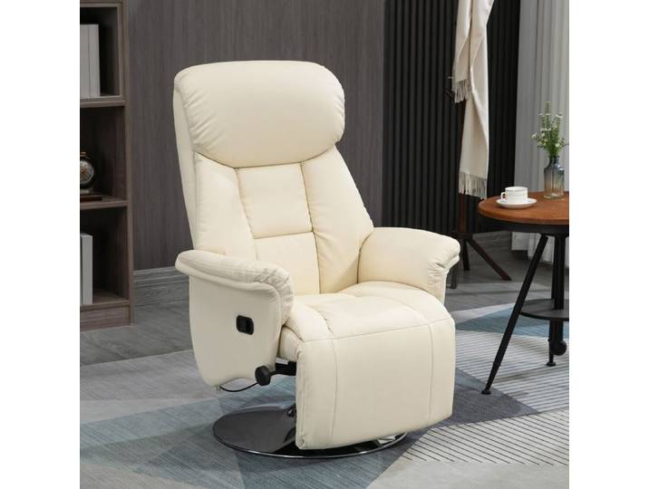 Fauteuil de relaxation inclinable pivotant repose-pied réglable jusqu'à 150 kg pour salon chambre home cinéma crème