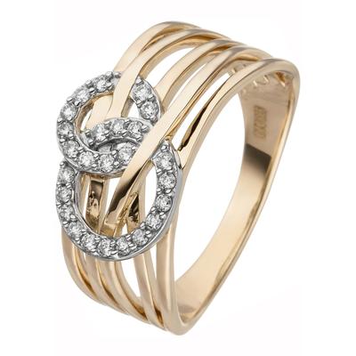 Fingerring JOBO Gr. 58, gelb (gelbgold 585), Fingerringe, Damen, 58, P1 = bei 10-facher Vergrößerung erkennbare Einschlüsse, Diamanten Gelbgold 585, Diamanten, Gelbgold 585, Fingerring, 585 Gold mit 25 Diamanten