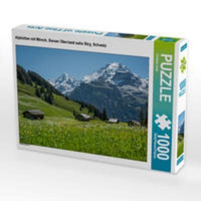 CALVENDO Puzzle Alphütten mit Mönch, Berner Oberland nahe Birg, Schweiz | 1000 Teile Lege-Größe 64x48cm Foto-Puzzle für glückliche Stunden