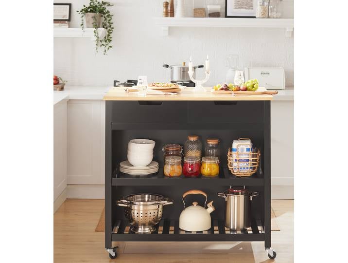 SoBuy FKW74-SCH buffet îlot de cuisine chariot de cuisine armoire de cuisine avec 2 tiroirs et étagères noir-naturel BHT environ: 98x94x58cm