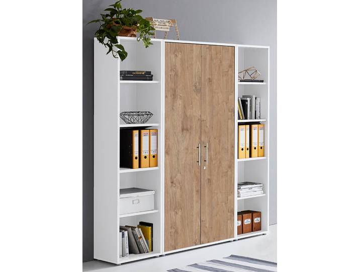 Aktenschrank 3-teilig 186cm Weiß/Eiche Sanremo Dekor/Weiß