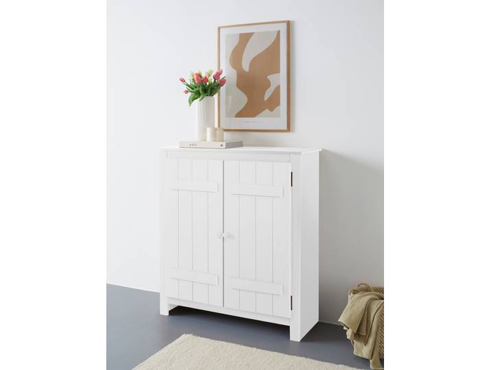 Schuhschrank GOODPRODUCT Bertram , weiss (weiß), B:100cm H:110cm T:38cm, MDF, Massivholz, Schränke, Schuhschrank, Massivholz, 2 verstellbare Einlegeböden, Magnetverschluss,Höhe 110 cm