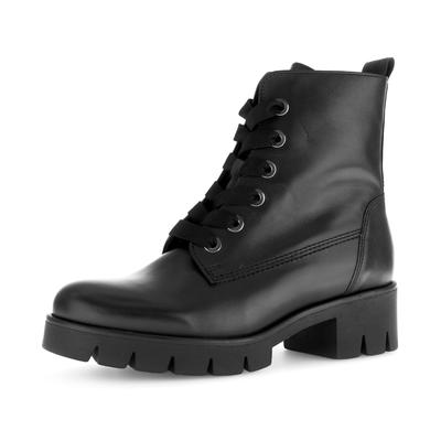 Schnürstiefelette GABOR, Damen, Gr. 38,5, wärmend, schwarz, Kalbsleder, unifarben, Schuhe Schnürstiefelette, Plateau, Schnürboots mit Blockabsatz