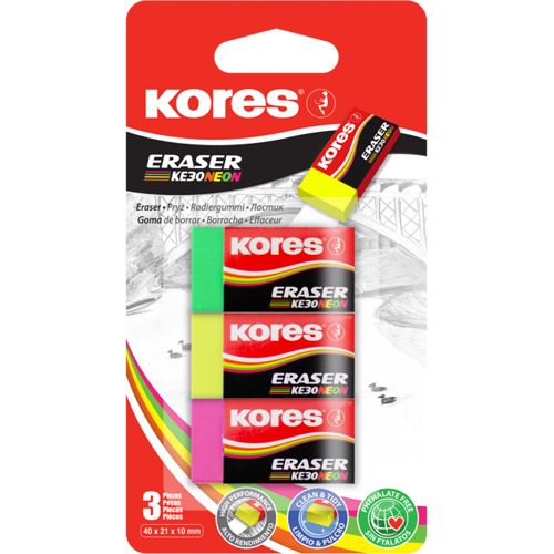 Kores Radiergummis für Bleistifte KE-30 farbsortiert, 3 St.