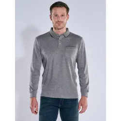 engbers Herren Langarm-Shirt mit Polokragen Blau regular gemustert Knopfleiste - L