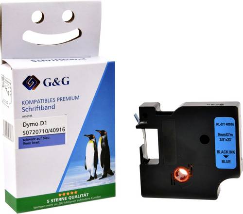 G&G Kompatibel mit Dymo D1/ 40916/ S0720710 Schriftband (9mm x 7m) Schwarz auf Blau - Marke