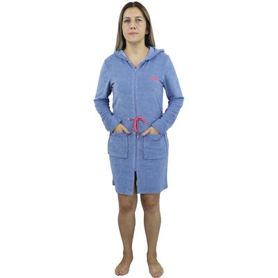 Damenbademantel KANGAROOS "Kira, ideal für Sauna & Spa, Hotelbademantel, Morgenmantel" Gr. L, blau (blau melange), L:95cm, Leichtfrottier, Hausmäntel, mit Bindekordel, kurz, Bademäntel für Damen, XS-3XL