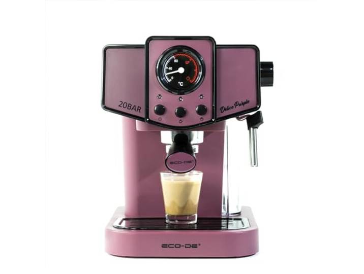 ECODE® Espressomaschine Maschine Delice Purple, 20 Bar Druck, Vaporizer Schwenkbar - Maschine mit Tank 1,5 L, milchaufschäumer, Ein-/Doppeldosierung, Manometer mit Temperatur - Kaffeemaschine
