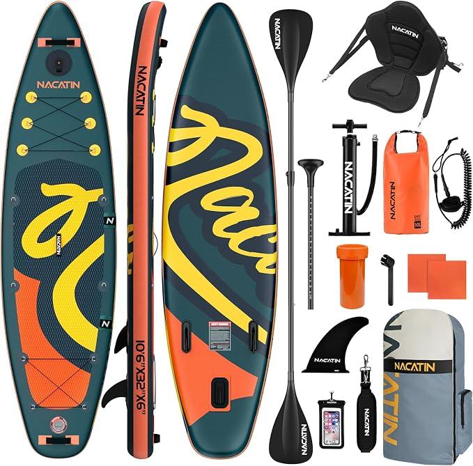 320cm (10ft 6in) aufblasbares SUP Board mit Sitz für Erwachsene, Stand Up Paddling Board mit Doppelpaddel, Kajaksitz, Rucksack, Tragegurt, Trockentasche, Reparaturset, für See, Fluss, Yoga
