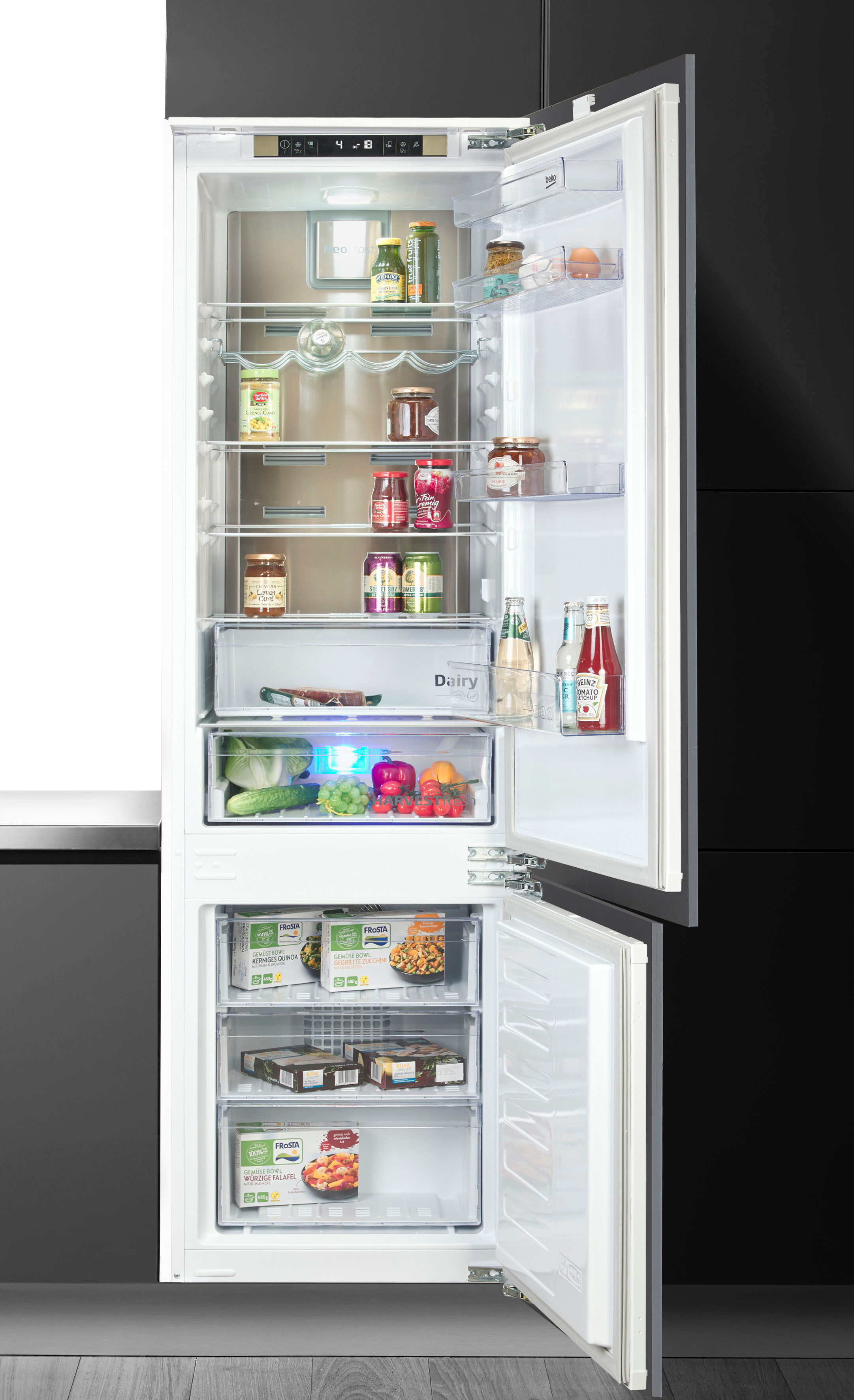 BEKO Einbaukühlgefrierkombination "BCNA306E4FN", Energieeffizienz: E (A-G), silber (weiß), Rechtsanschlag, wechselbar, Kühlschränke