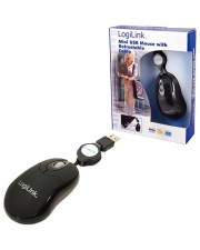 LogiLink Mini with retractable cable Maus optisch 3 Tasten schwarz (ID0016)