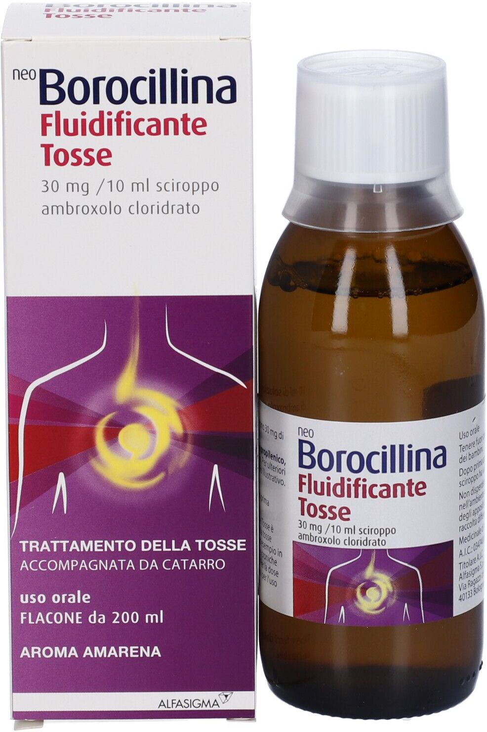 ALFASIGMA SpA NeoBorocillina, Fluidificante Tosse, 200 ml Gusto Amarena