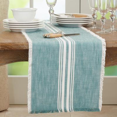 Saro Lifestyle "Striped Table Runner With Fringe Design - 13""x72"""