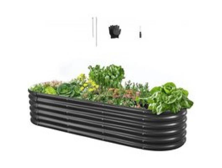VEVOR Potager Surélevé Métal 200x60x42 cm Carré Potager Surélevé Galvalume Lit de Jardin Ovale Bac de Jardinage Fond Ouvert pour Culture Légumes Fleurs Herbes Aromatiques Plantes Grasses, Gris Foncé