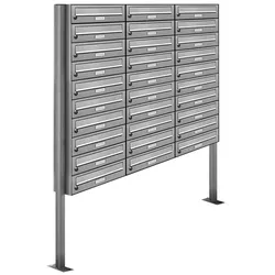 AL Briefkastensysteme 30 Fächer Premium Edelstahl Stand Briefkasten Anlage für Post A4 modern, robust, wetterfest, Artikelnummer: 132T30S3