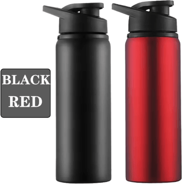 Inspire Picks Metal Portable Water Bottle Leakproof Reusable Sports Cup For Outdoor And Travel black red