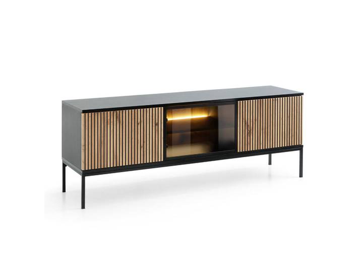 Komodee Lowboard Laval Rtv154 – Wotan, Schwarz, Metall, 154x56x39 cm, Wohnzimmer, TV Möbel, Lowboards, Lowboards stehend