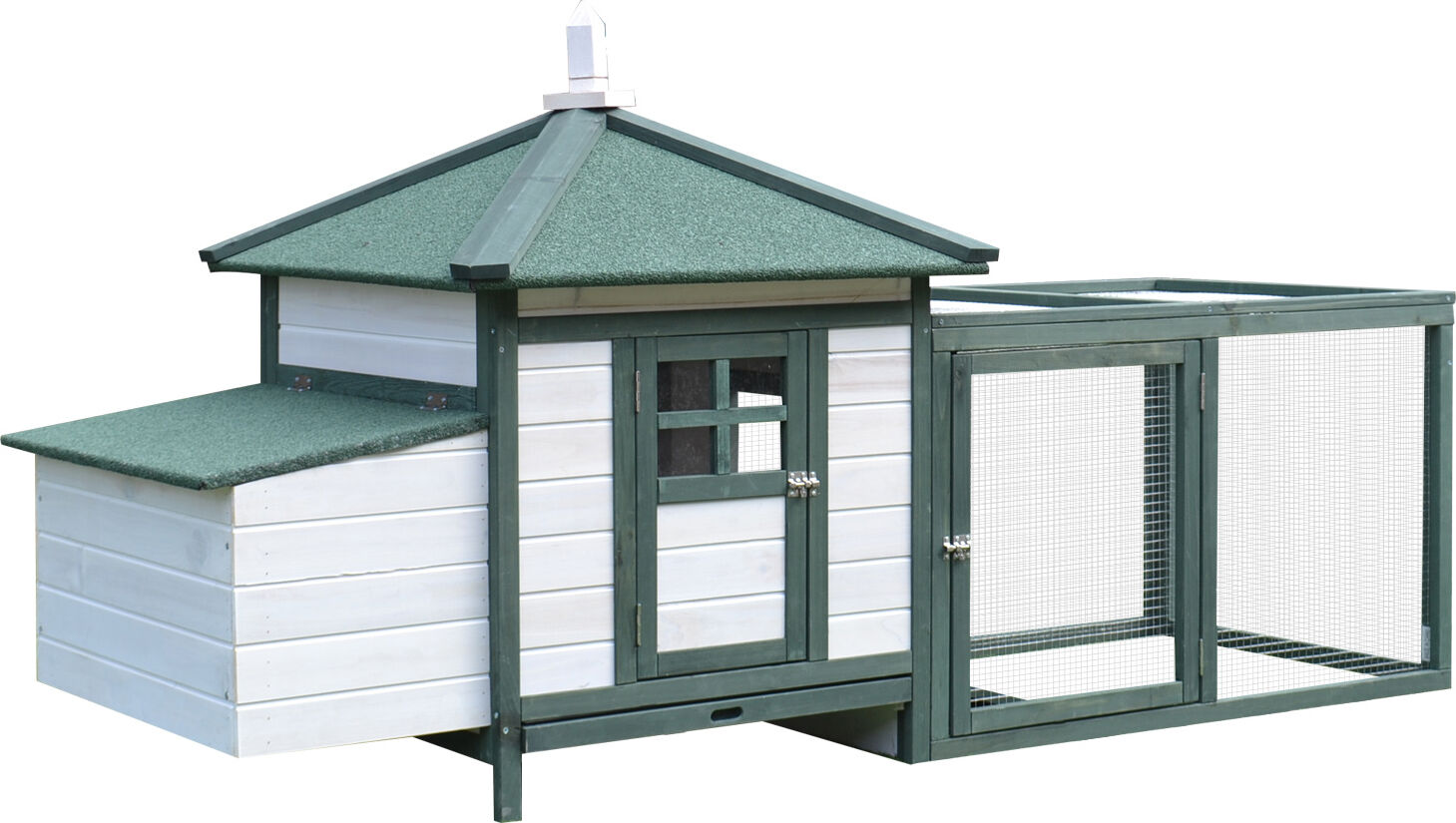 allmypets 092gn Pollaio Da Giardino Prefabbricato In Legno 196x76x97 Cm Colore Verde/bianco - 092gn