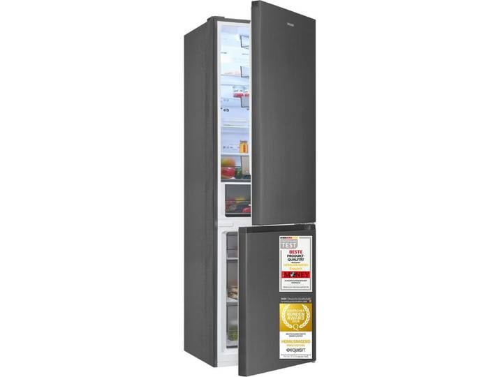 exquisit Kühl-/Gefrierkombination KGC380-115-NF-040C inoxlook-az, 200,5 cm hoch, 59,5 cm breit, Humidity Box für optimale Feuchtigkeitsregulierung & kein Abtauen mehr