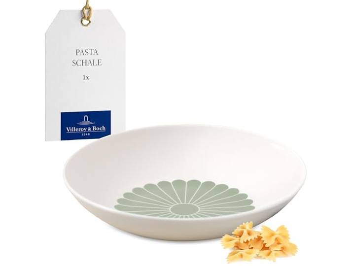 Villeroy & Boch - Fleur Vert Pastaschale Grün, Spülmaschinenfest Mikrowellensicher, Schale für Pasta, Nudeln, Bowls und Salate, Tiefer Pasta Teller, Pastateller, Essteller, Premium Porzellan
