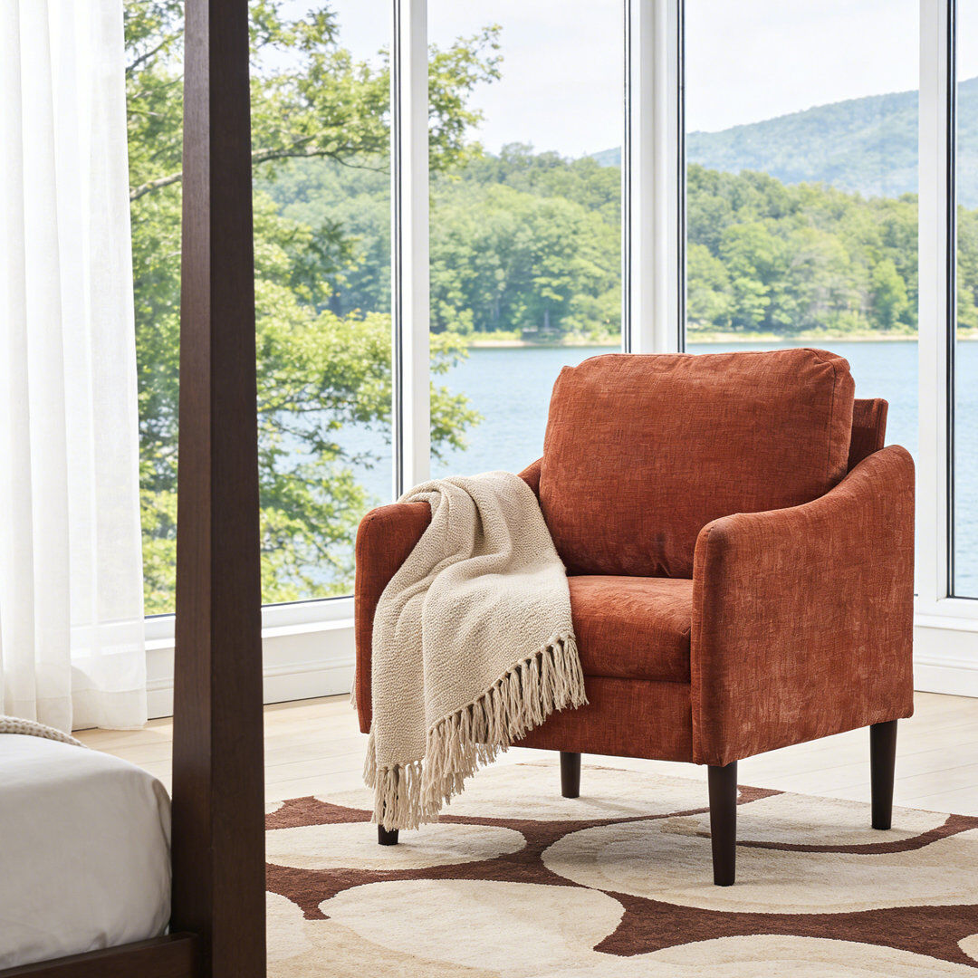 George Oliver Upholstered Armchair Chenille   beige 91cm H X 75cm W X 75cm D